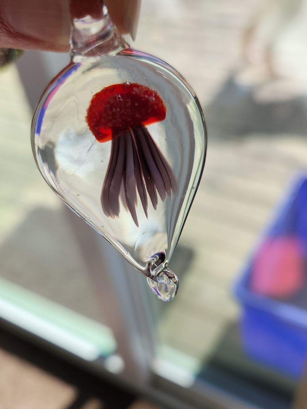 Art Glass Jellyfish Teardrop Pendant